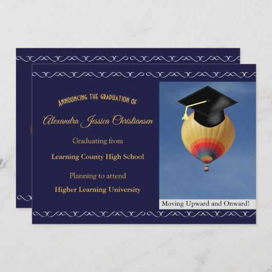 Elegante Scroll Script Hot Air Ballon Graduate Ankündigung (Vorne/Hinten)