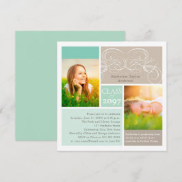 Elegante Scrolls Mint Two Foto Graduation Party Einladung