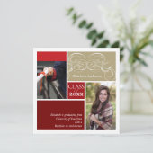 Elegante Scrolls Red Two Foto Graduation Party Einladung (Stehend Vorderseite)