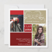 Elegante Scrolls Red Two Foto Graduation Party Einladung (Vorderseite)
