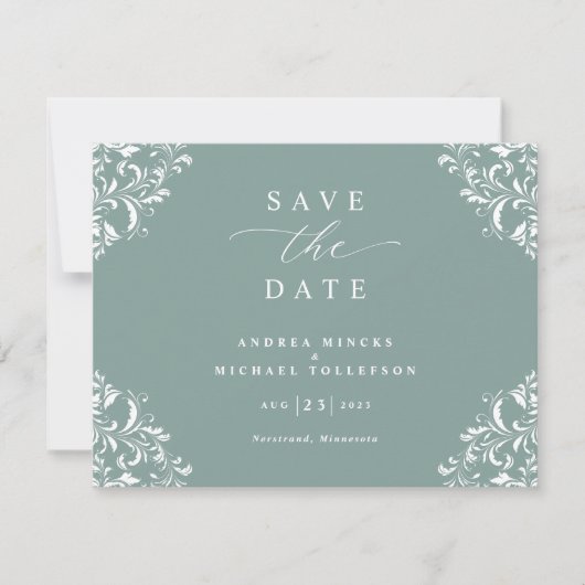 Elegante Sea Green Wedding Vintag Save the Date (Vorderseite)