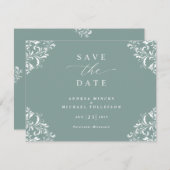 Elegante Sea Green Wedding Vintag Save the Date (Vorne/Hinten)