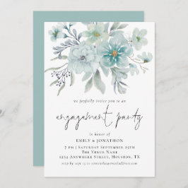 Elegante Sea Mist Aquamarine Florals Engagement Pa Einladung