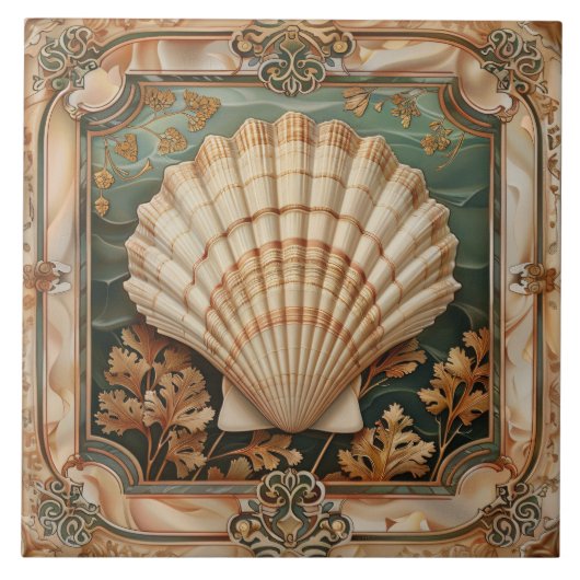 Elegante Seashell Art Nouveau Decorative Fliese (Vorderseite)