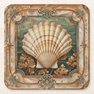 Elegante Seashell Art Nouveau Decorative Rechteckiger Pappuntersetzer