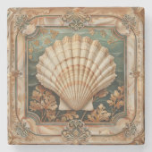 Elegante Seashell Art Nouveau Decorative Steinuntersetzer (Vorderseite)