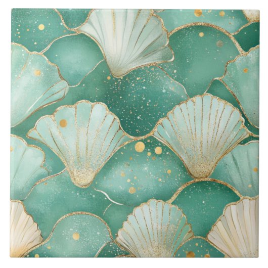 Elegante Seashell & Gold Keramik Tile Fliese (Vorderseite)