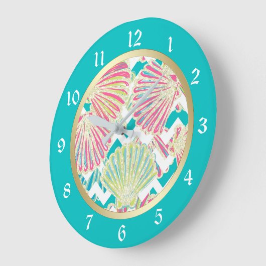 Elegante Seashells Zickzack Große Wanduhr (Winkel)