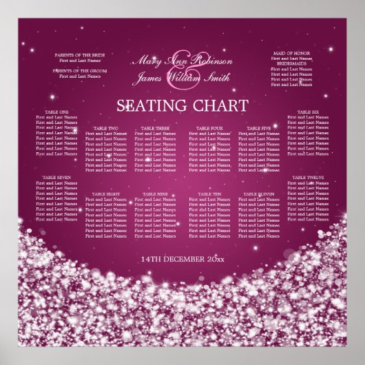 Elegante Seating Chart Star Sparkle Berry Poster (Vorne)