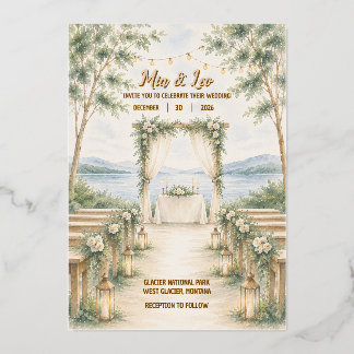 Elegante See-Folie-Hochzeitseinladung im Bergstil Folieneinladung