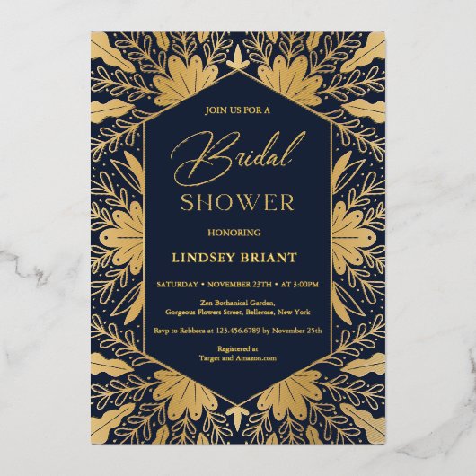 Elegante Seefahrt und Goldfolienskripte Folieneinladung (Vorderseite)