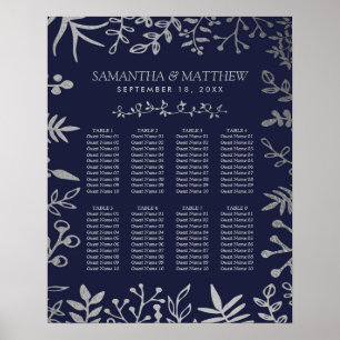 Elegante Seekarte für Navy und Silver Floral Poster