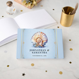 Elegante Seepferdchen-Vintage-Strand-Hochzeitstag Gästebuch