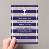 Elegante Seestreifen Anchor Nautical Wedding Acryleinladungen (Insitu (Handheld))