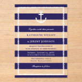 Elegante Seestreifen Anchor Nautical Wedding Acryleinladungen (Vorderseite)