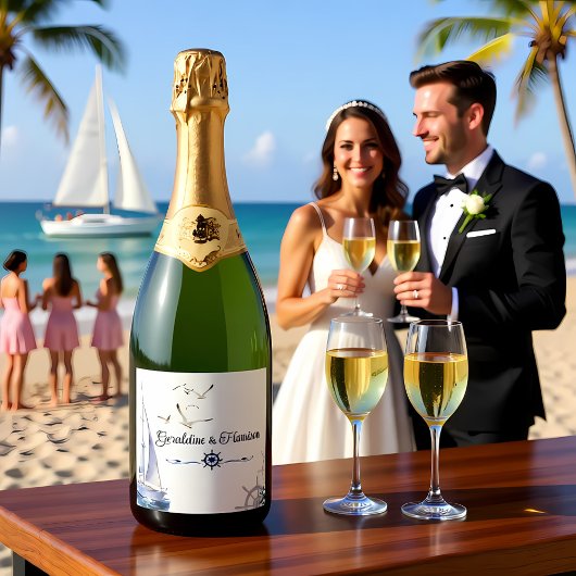 Elegante Segel-Hochzeit Schaumweinetikett