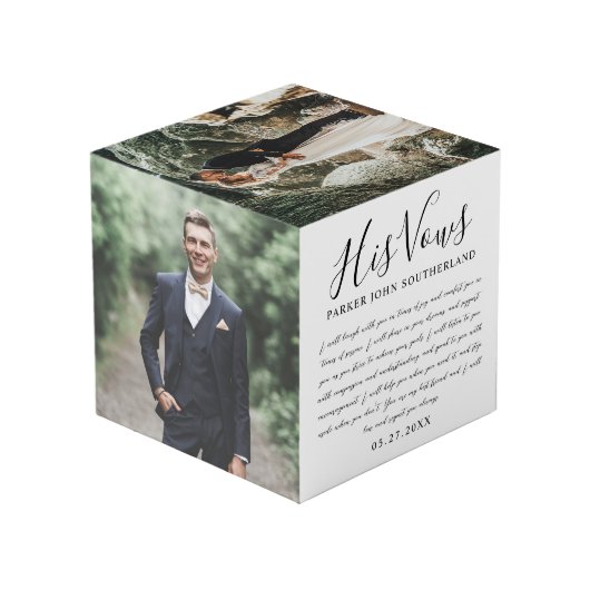 Elegante Seiner & ihrer Hochzeitslehre Foto Keepak Würfel (Rückseite Schrägansicht)