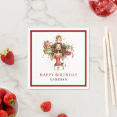 Elegante seltsame Frau Tiefrotes Skript Geburtstag Serviette (Beispiel)