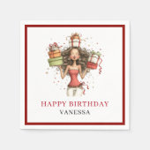 Elegante seltsame Frau Tiefrotes Skript Geburtstag Serviette (Vorderseite)