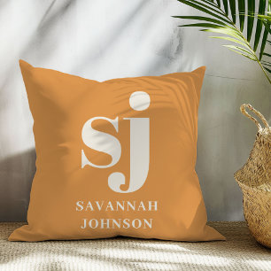 Elegante Senf-Monogramm-Initialen Kissen