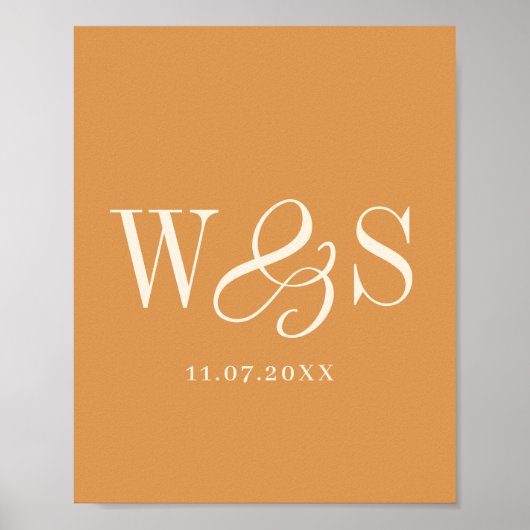 Elegante Senf-Paare-Initialen Hochzeit Poster (Vorne)