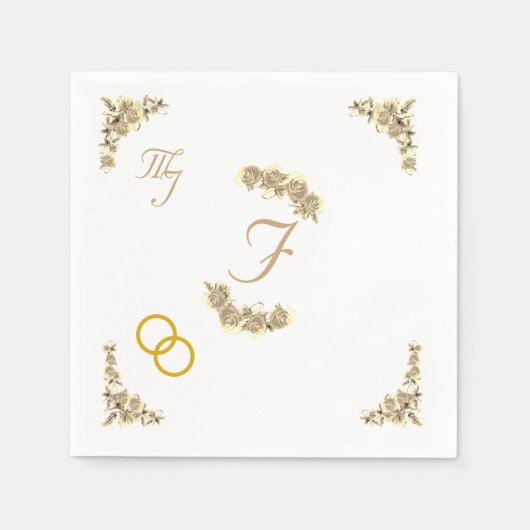 Elegante Sepia Floral Mit Monogramm Wedding Serviette (Vorderseite)