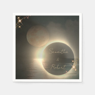 Elegante Sepia-Sonnenfinsternis-Foto-Hochzeit Serviette