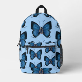 Elegante September Blue Sapphire Butterfly Pattern Bedruckter Rucksack