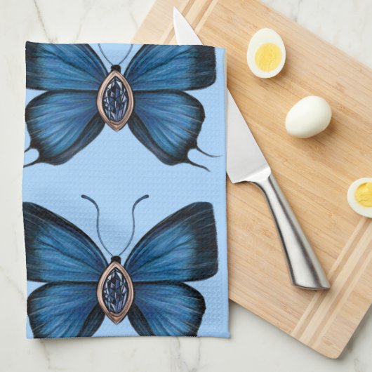 Elegante September Blue Sapphire Butterfly Pattern Geschirrtuch (Viertel Falte)