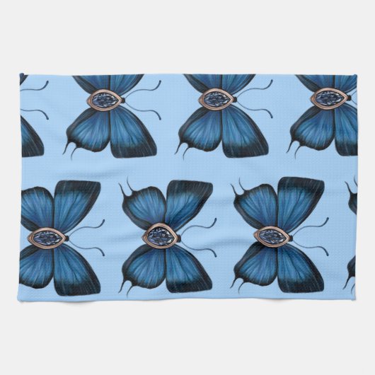Elegante September Blue Sapphire Butterfly Pattern Geschirrtuch (Horizontal)