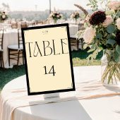 Elegante Serif-Schwarz-Creme-Monogramm-Tischnummer Tischnummer