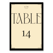 Elegante Serif-Schwarz-Creme-Monogramm-Tischnummer Tischnummer (Vorderseite)