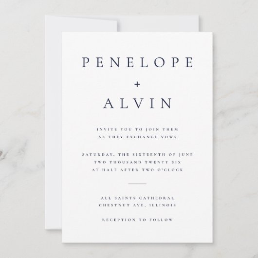 Elegante Serif Typografy White Minimalistisch Wedd Einladung (Vorderseite)