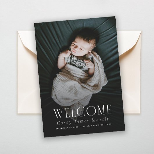 Elegante Serif Welcome Baby Foto Birth Ankündigung