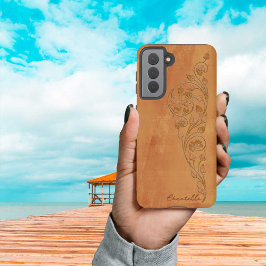 Elegante Shabby Girly Golden Yellow Floral Name Samsung Galaxy Hülle