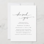 Elegante "She Said Yes" Bridal Dusche Einladung (Vorderseite)