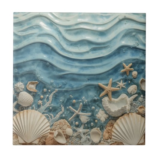 Elegante Shell 3D Küstenkeramik Fliese (Vorderseite)