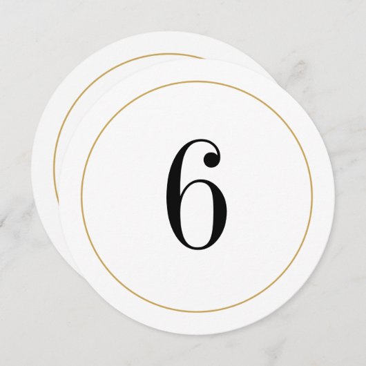 Elegante Shimmer Gold Circle Tischnummer 6 Card (Vorne/Hinten)