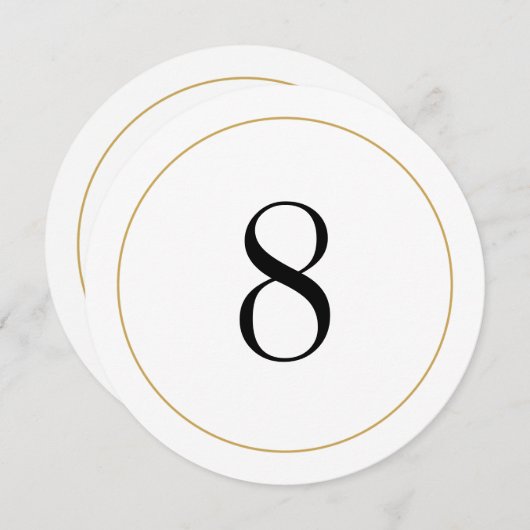 Elegante Shimmer Gold Circle Tischnummer 8 Card (Vorne/Hinten)