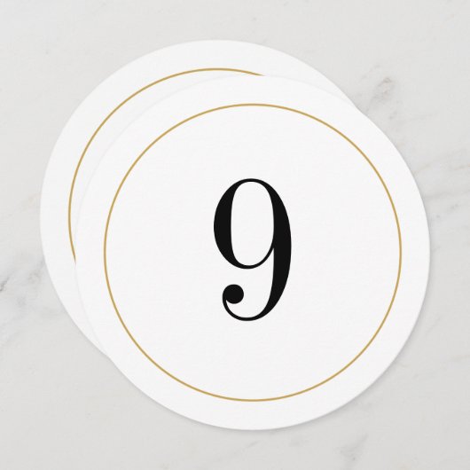 Elegante Shimmer Gold Circle Tischnummer 9 Card (Vorne/Hinten)