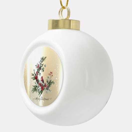 Elegante Shiny Imitate Gold, Wreath Red Kardinal Keramik Kugel-Ornament (Rechts)