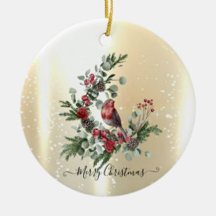 Elegante Shiny Imitate Gold, Wreath Red Kardinal Keramik Ornament