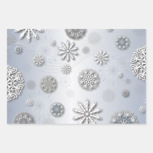 Elegante Shiny Winter Schneeflocken auf Silber Geschenkpapier Set (Vorderseite)