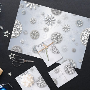 Elegante Shiny Winter Schneeflocken auf Silber Geschenkpapier Set