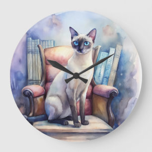 Elegante siamesische Katze mit antikem Charme - Vi Große Wanduhr