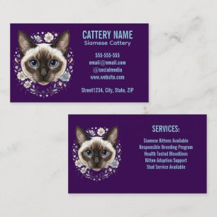 Elegante Siamesische Katzenzucht Minimalistische V Visitenkarte