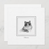 Elegante sibirische Katzen-Sketch in Kohle und Kal Mitteilungskarte (Vorne/Hinten)