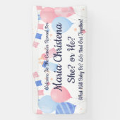 Elegante „Sie oder Er?“ Gender Reveal Ballons Banner (Vertikal)