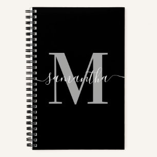Elegante Signatur Grau Moderne Monogramm Schwarz Notizblock