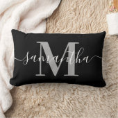 Elegante Signatur Gray Modern Monogram Black Lendenkissen (Decke)